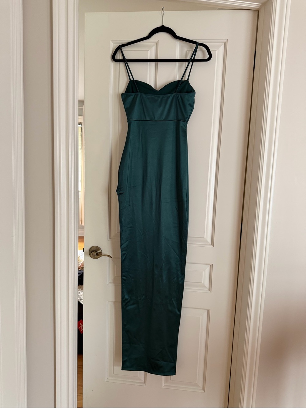 Windsor Emerald Green Satin Spaghetti Strap Maxi Dress